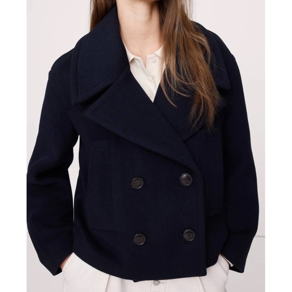 Banana Republic Womens Italian Melton Wool Waist Crop Peacoat Pockets Navy Sz L